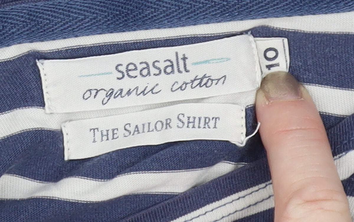 Seasalt Women Blue UK 10 Organic Cotton Breton Striped Sailor Jersey Top