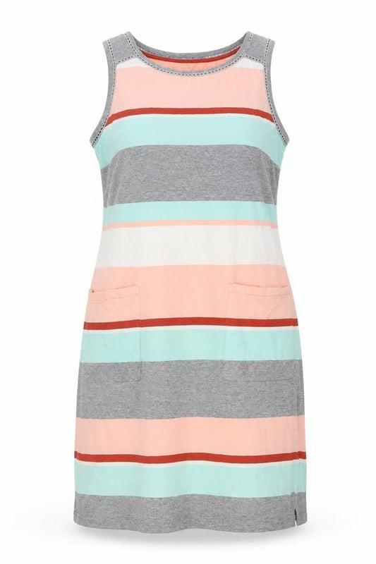 Front view of White Stuff Women Multicoloured UK 12 Striped Sleeveless Jersey Shift Dress