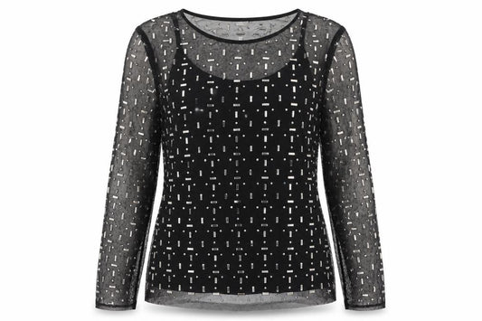 Marks and Spencer Women Black UK 12 Sheer Beaded Mesh Party Blouse