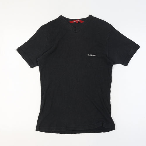 Ben Sherman Women's Black L Ribbed V-Neck Slim Fit Short Sleeve T-Shirt