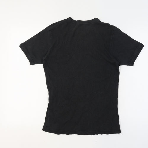 Ben Sherman Women's Black L Ribbed V-Neck Slim Fit Short Sleeve T-Shirt