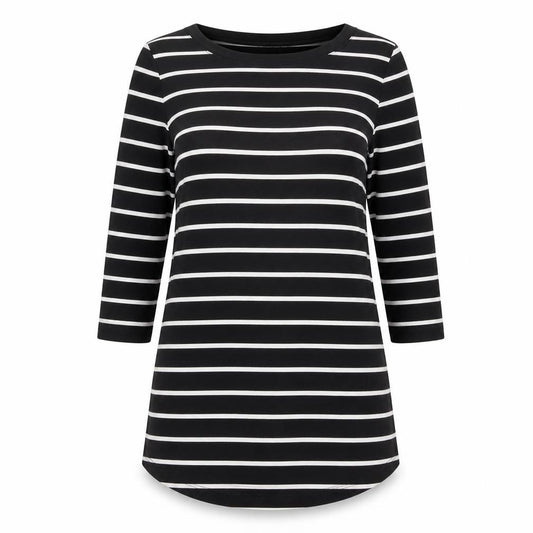 Arabella & Addison Women Black Stripe UK 14 Tunic 3/4 Sleeve Jersey Top