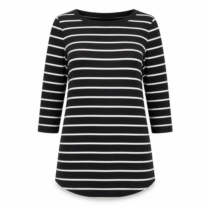 Arabella & Addison Women Black Stripe UK 14 Tunic 3/4 Sleeve Jersey Top
