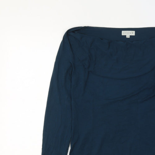 Jigsaw Women Navy Blue UK 10 Ruffle Boat Neck Modal Long Sleeve Blouse