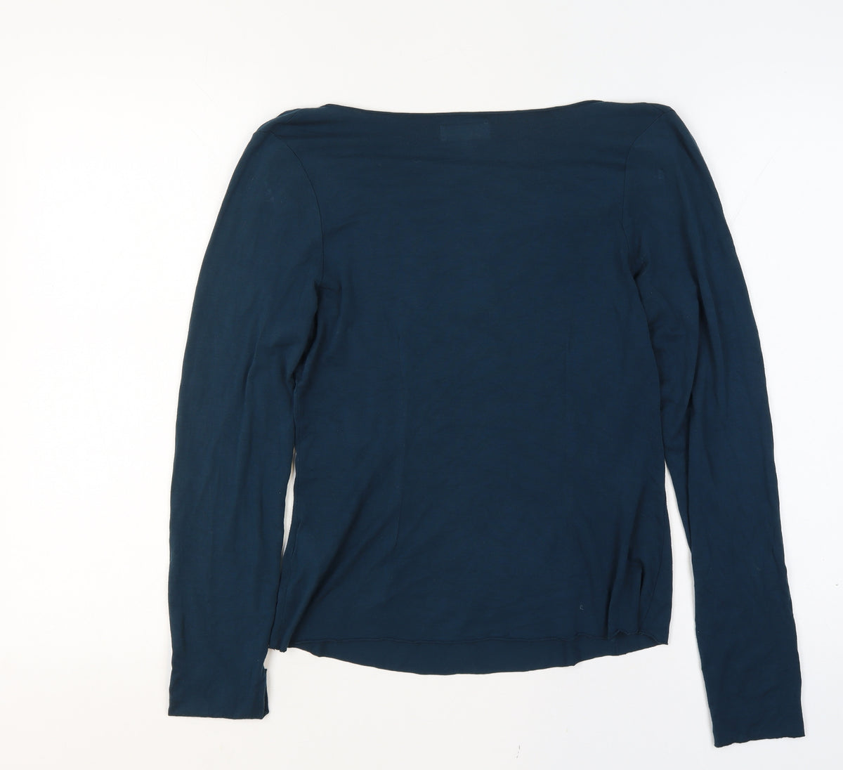 Jigsaw Women Navy Blue UK 10 Ruffle Boat Neck Modal Long Sleeve Blouse