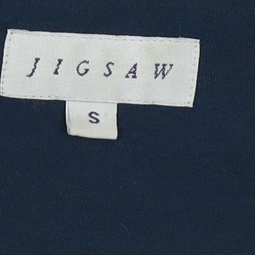 Jigsaw Women Navy Blue UK 10 Ruffle Boat Neck Modal Long Sleeve Blouse