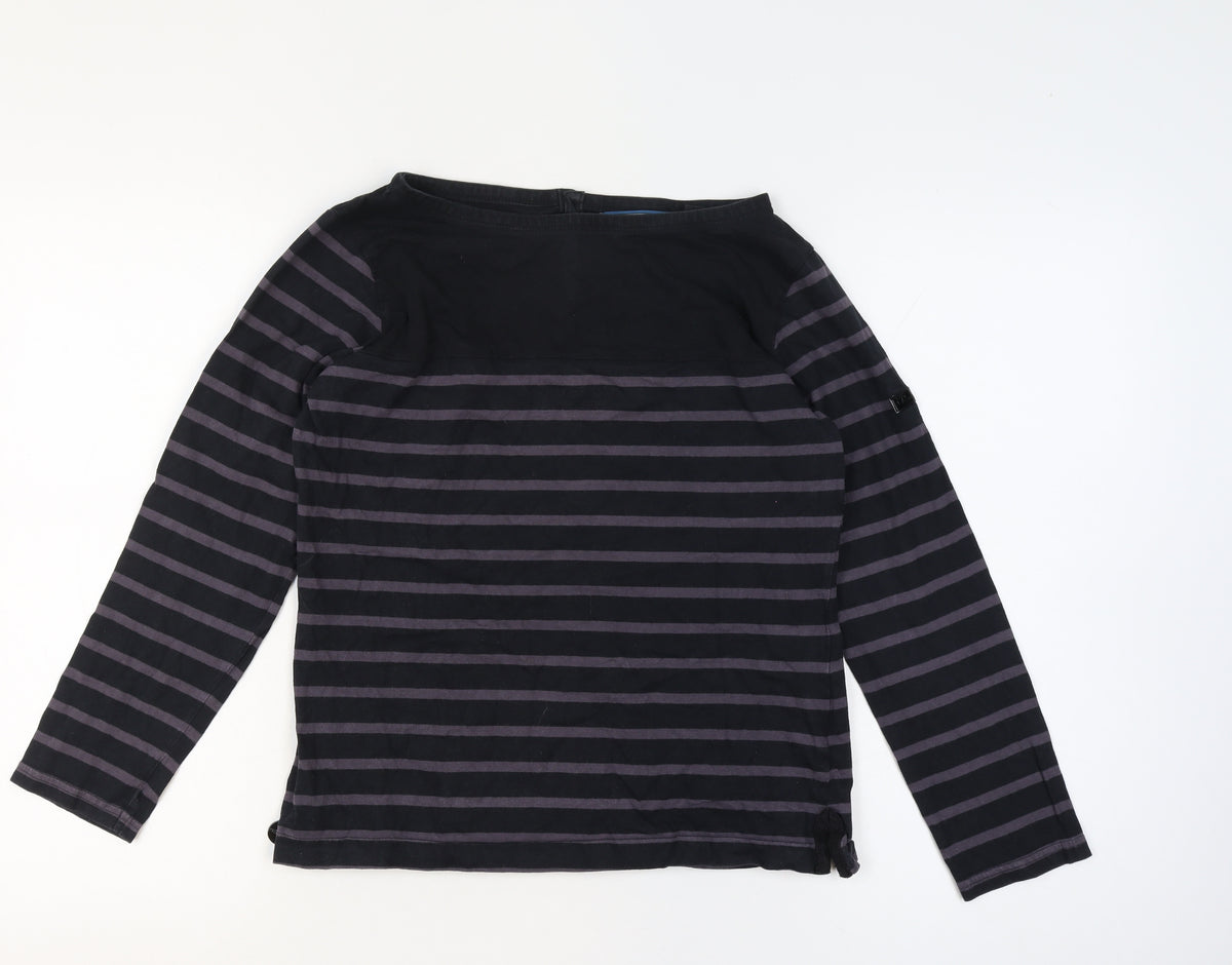 Regatta Women’s Black Striped Cotton Henley Jersey Top UK 12