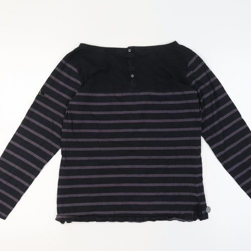 Regatta Women’s Black Striped Cotton Henley Jersey Top UK 12
