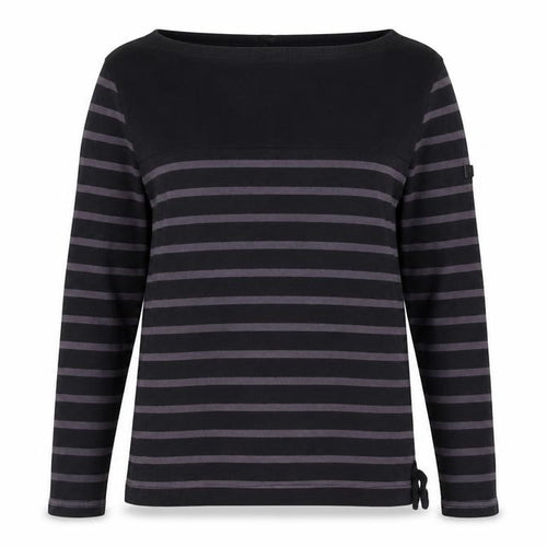 Regatta Women’s Black Striped Cotton Henley Jersey Top UK 12