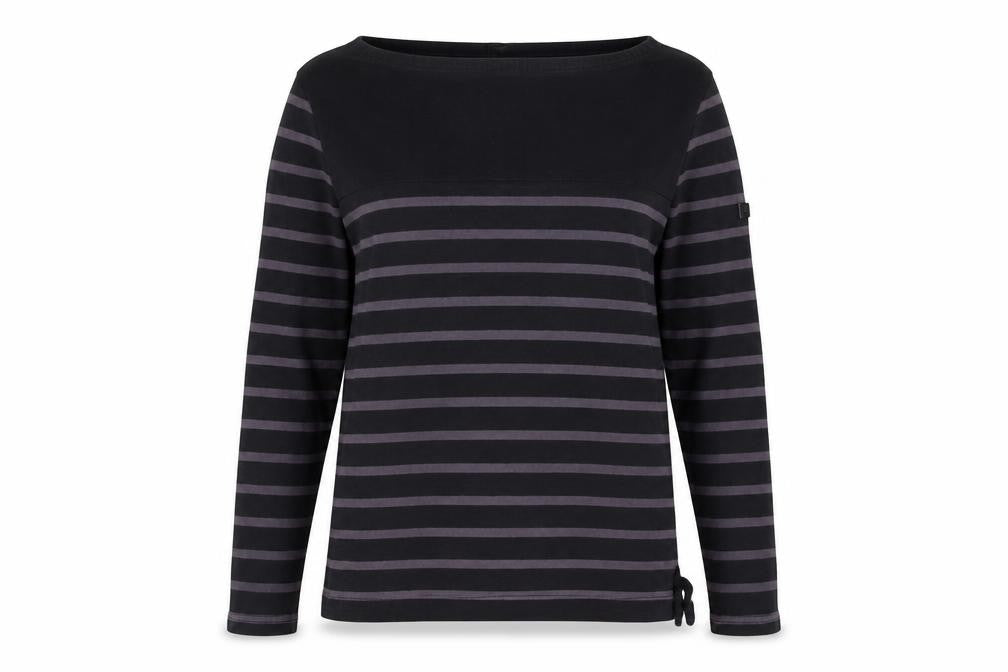 Regatta Women’s Black Striped Cotton Henley Jersey Top UK 12