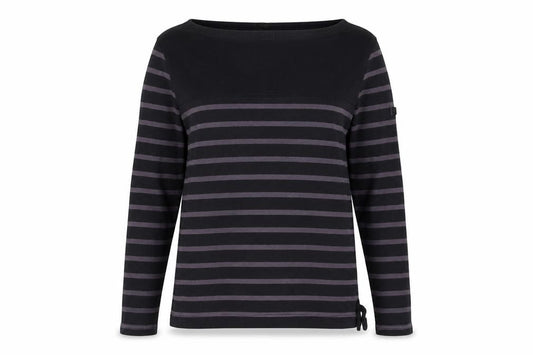 Regatta Women’s Black Striped Cotton Henley Jersey Top UK 12