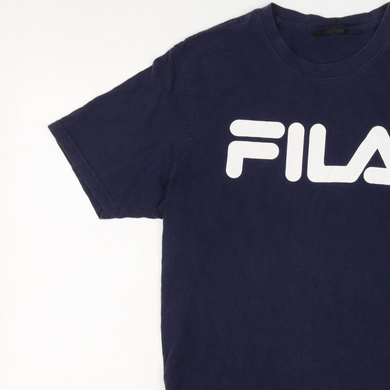 FILA Men's Blue L Logo Graphic Crew Neck Short Sleeve Cotton T-Shirt