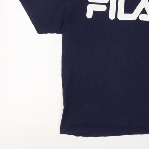FILA Men's Blue L Logo Graphic Crew Neck Short Sleeve Cotton T-Shirt