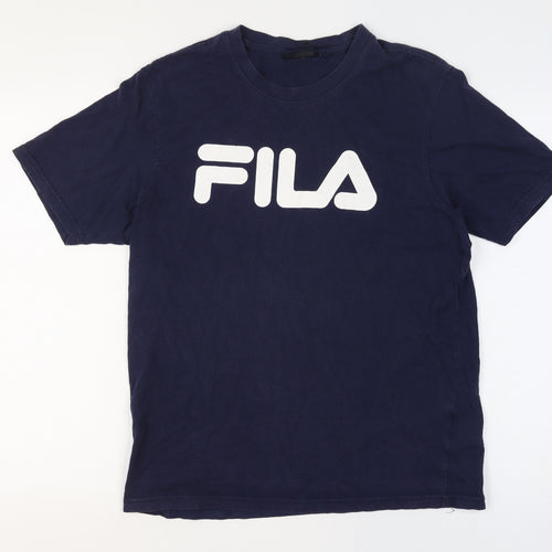 FILA Men's Blue L Logo Graphic Crew Neck Short Sleeve Cotton T-Shirt