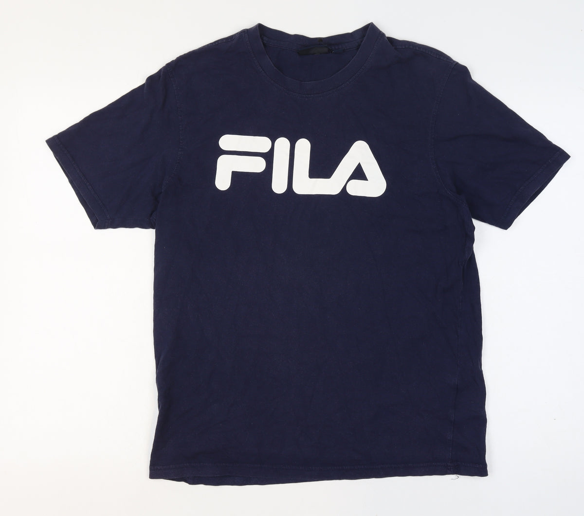 FILA Men's Blue L Logo Graphic Crew Neck Short Sleeve Cotton T-Shirt