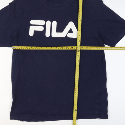 FILA Men's Blue L Logo Graphic Crew Neck Short Sleeve Cotton T-Shirt