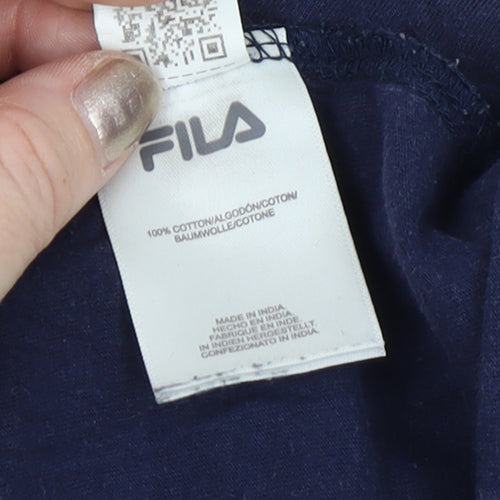 FILA Men's Blue L Logo Graphic Crew Neck Short Sleeve Cotton T-Shirt