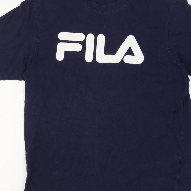FILA Men's Blue L Logo Graphic Crew Neck Short Sleeve Cotton T-Shirt