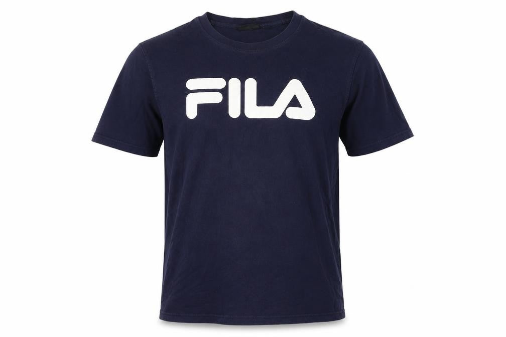 FILA Men's Blue L Logo Graphic Crew Neck Short Sleeve Cotton T-Shirt