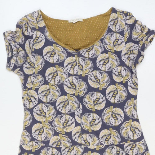 White Stuff Women’s Blue Yellow Floral Shift Dress UK 10 Short Sleeve