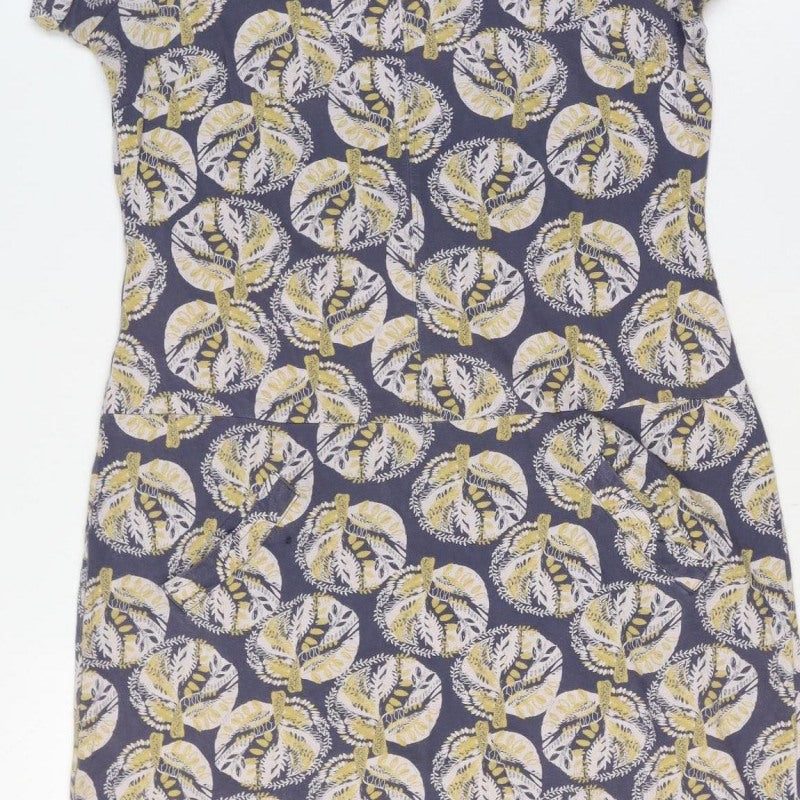 White Stuff Women’s Blue Yellow Floral Shift Dress UK 10 Short Sleeve