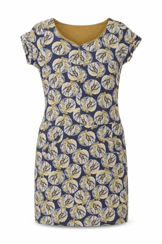 Front view of White Stuff Women’s Blue Yellow Floral Shift Dress UK 10 Short Sleeve