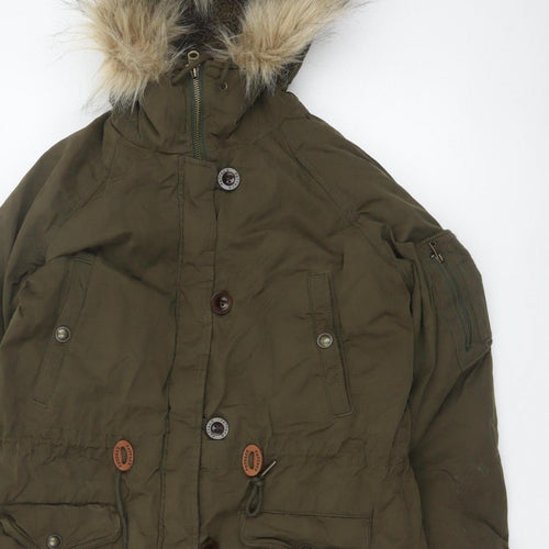 Fat Face Women Green Size 12 Heritage Fur Trim Hooded Parka Coat