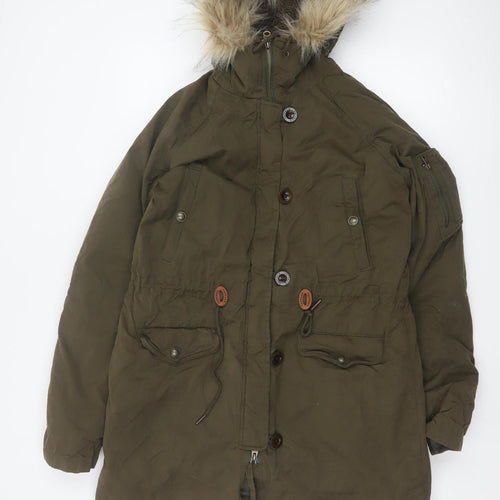 Fat Face Women Green Size 12 Heritage Fur Trim Hooded Parka Coat