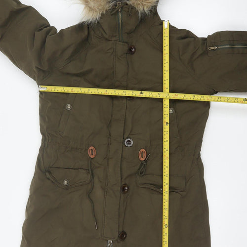 Fat Face Women Green Size 12 Heritage Fur Trim Hooded Parka Coat