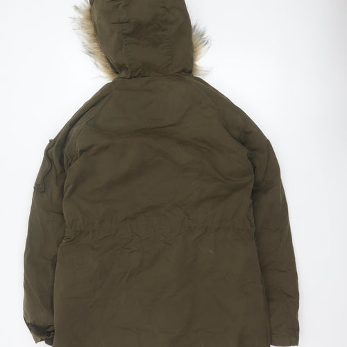 Fat Face Women Green Size 12 Heritage Fur Trim Hooded Parka Coat