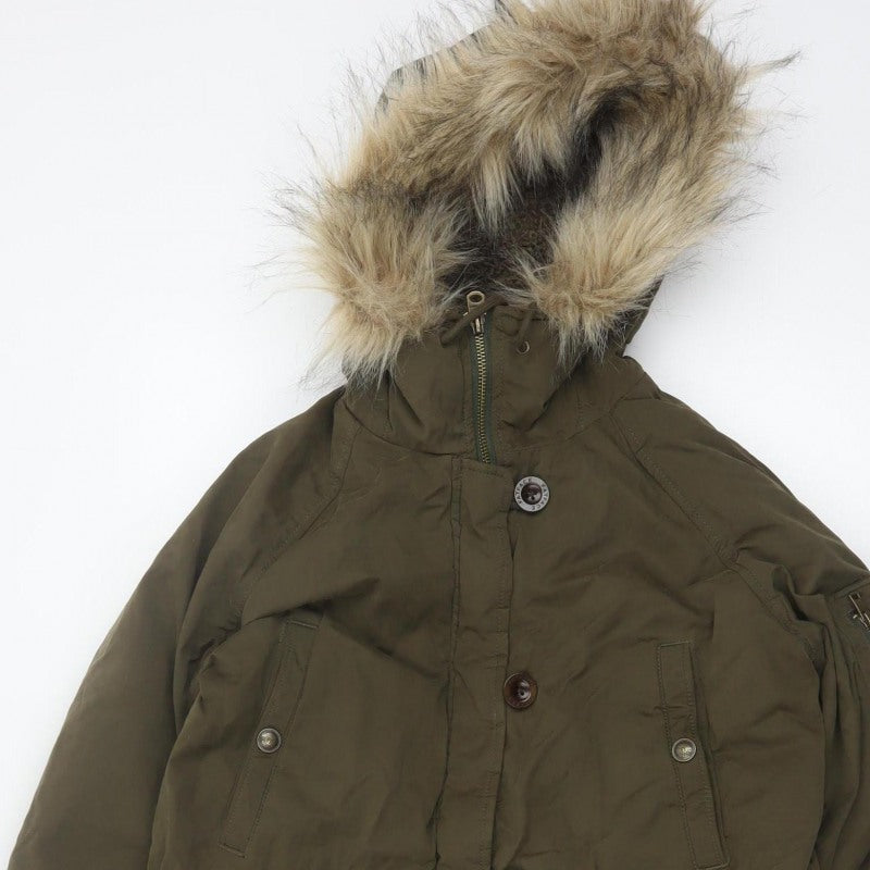 Fat Face Women Green Size 12 Heritage Fur Trim Hooded Parka Coat