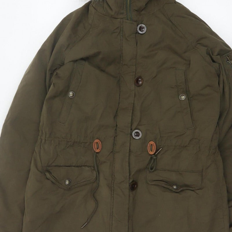 Fat Face Women Green Size 12 Heritage Fur Trim Hooded Parka Coat