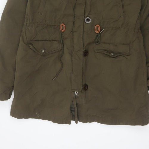 Fat Face Women Green Size 12 Heritage Fur Trim Hooded Parka Coat