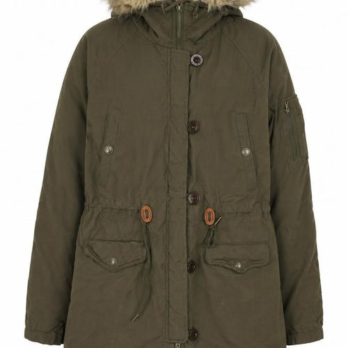 Fat Face Women Green Size 12 Heritage Fur Trim Hooded Parka Coat