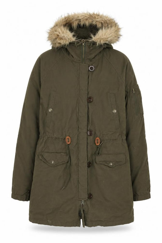 Fat Face Women Green Size 12 Heritage Fur Trim Hooded Parka Coat