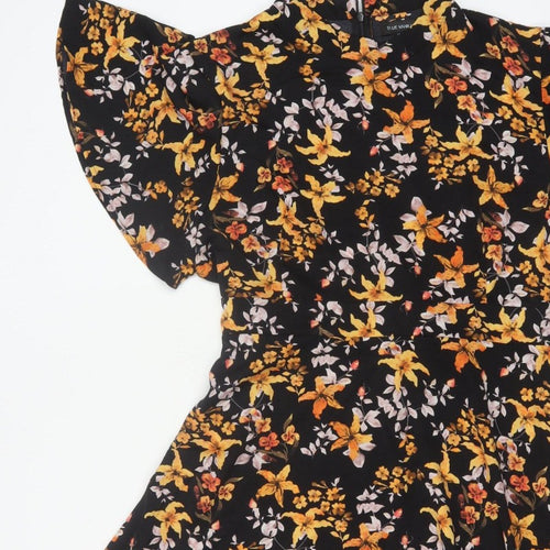 Blue Vanilla Women Black Floral Fit & Flare Knee Length Dress UK 18