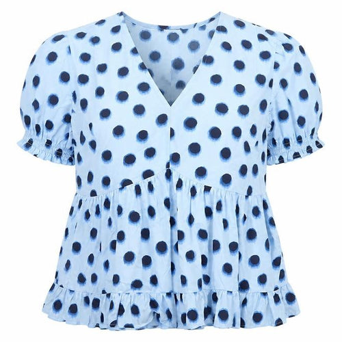 New Look Curves Women Blue Polka Dot Wrap Ruffle Blouse UK 20 Plus