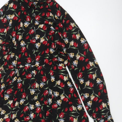 Zara Basic Women Black Floral Shirt Dress Size S Fit & Flare