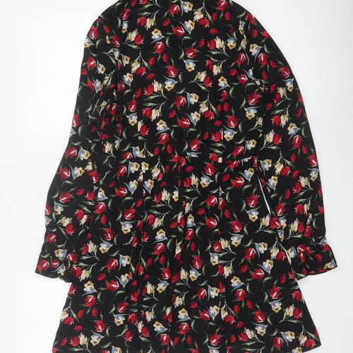 Zara Basic Women Black Floral Shirt Dress Size S Fit & Flare