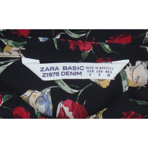 Zara Basic Women Black Floral Shirt Dress Size S Fit & Flare