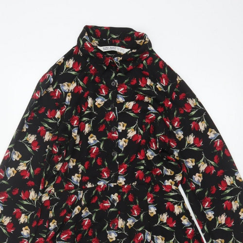 Zara Basic Women Black Floral Shirt Dress Size S Fit & Flare