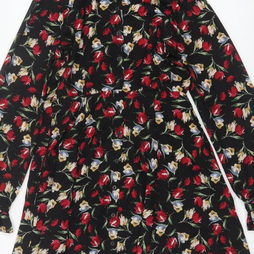 Zara Basic Women Black Floral Shirt Dress Size S Fit & Flare