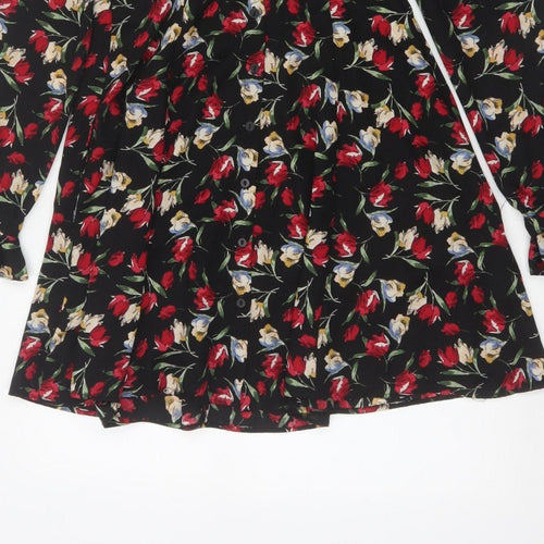 Zara Basic Women Black Floral Shirt Dress Size S Fit & Flare