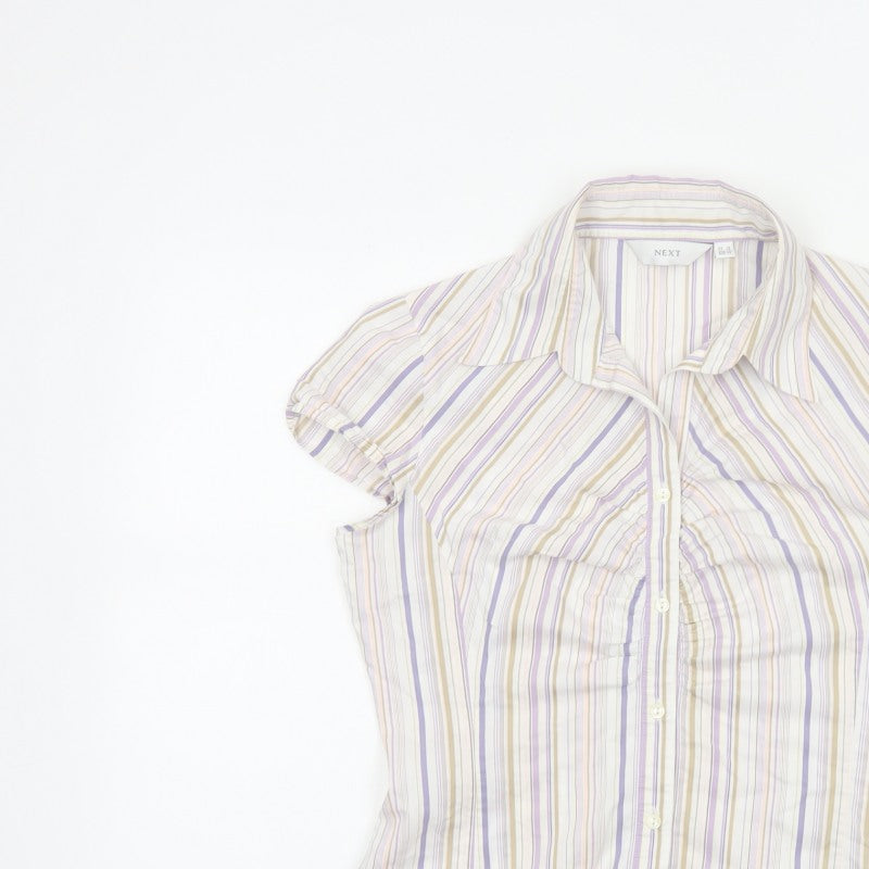 Next Women Multicoloured UK 12 Striped Short Sleeve Button-Up Shirt