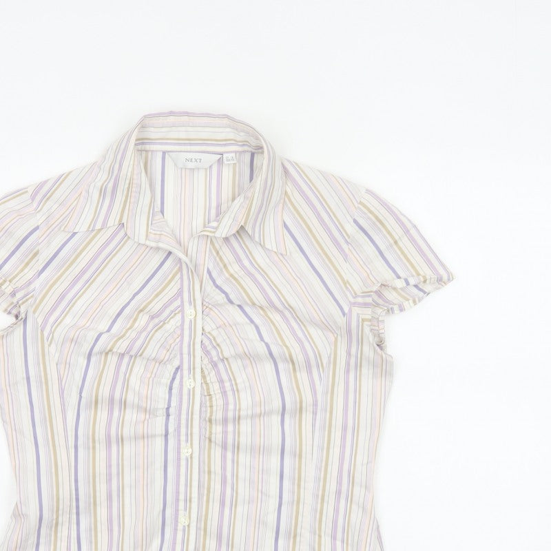 Next Women Multicoloured UK 12 Striped Short Sleeve Button-Up Shirt