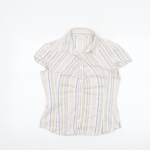Next Women Multicoloured UK 12 Striped Short Sleeve Button-Up Shirt