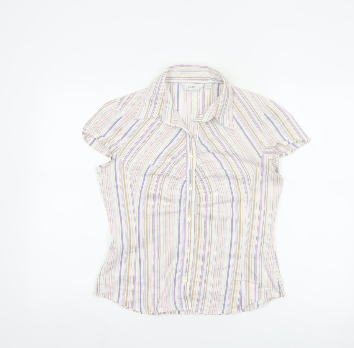 Next Women Multicoloured UK 12 Striped Short Sleeve Button-Up Shirt