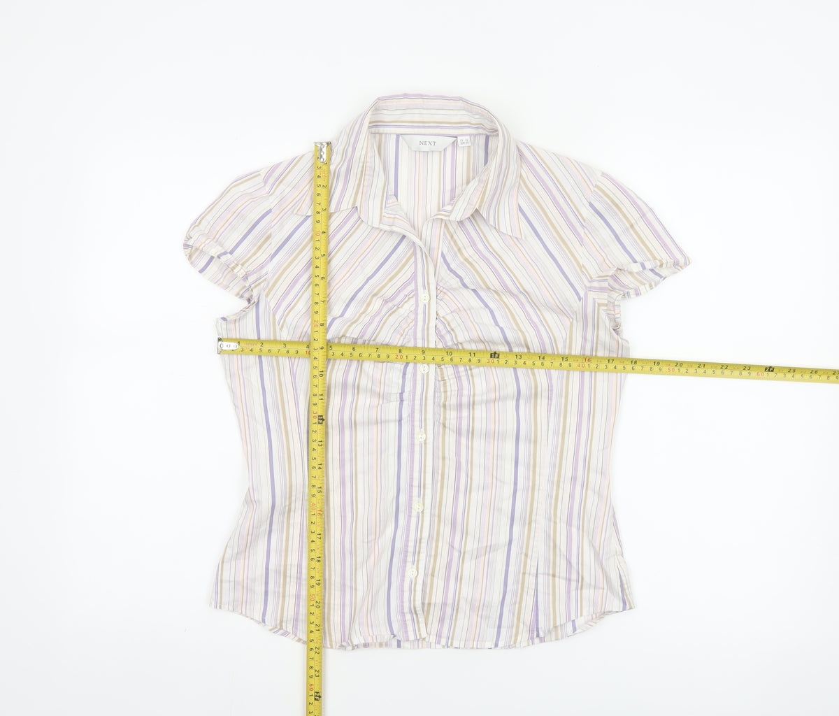 Next Women Multicoloured UK 12 Striped Short Sleeve Button-Up Shirt