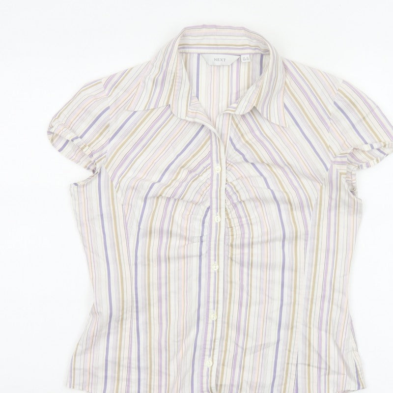 Next Women Multicoloured UK 12 Striped Short Sleeve Button-Up Shirt