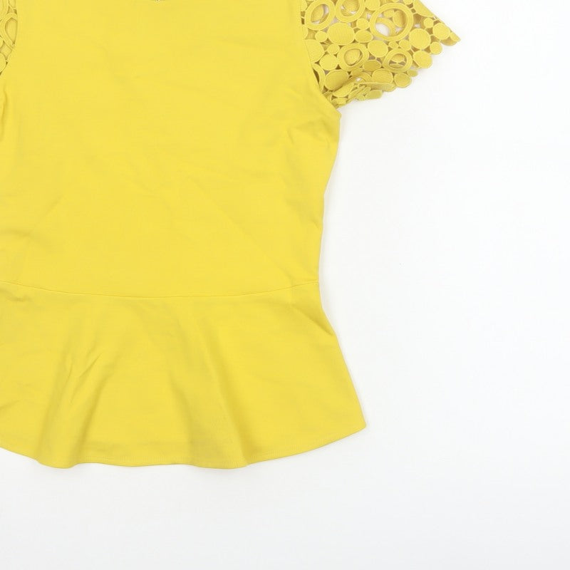 Karen Millen Women Yellow UK 8 Peplum Crochet Sleeve Blouse